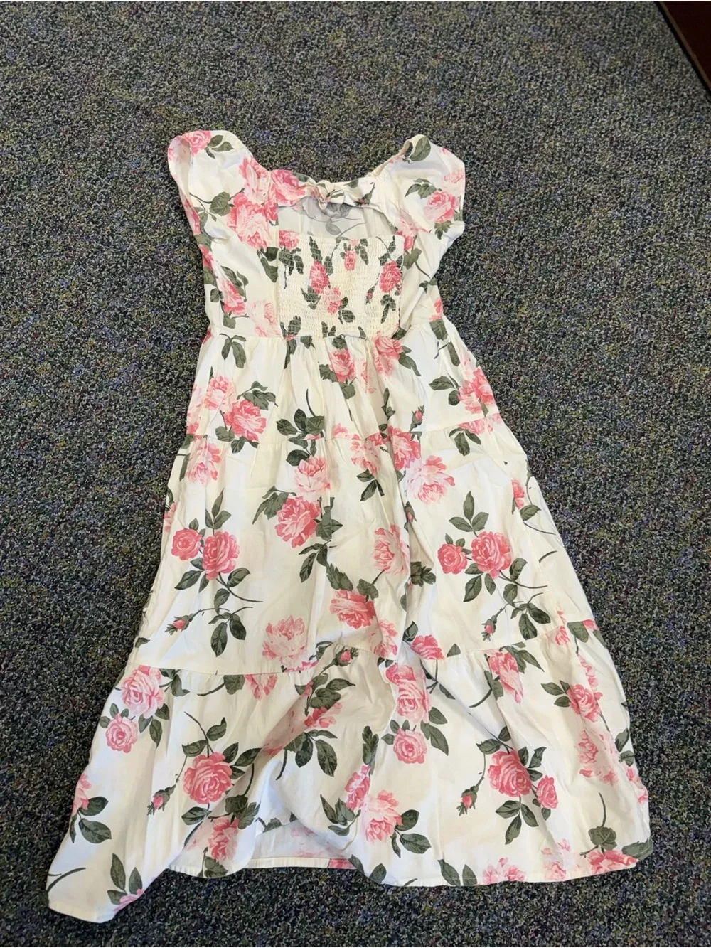 Old Navy White Dress with Pink Rose Print
